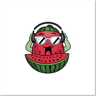 Watermelon with headphones Posters and Art